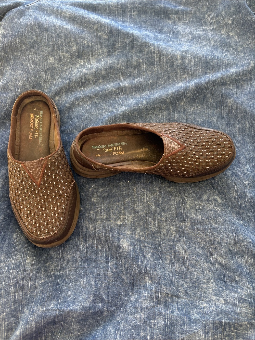 Skechers Brown Woven Slip-On Memory Foam Loafers